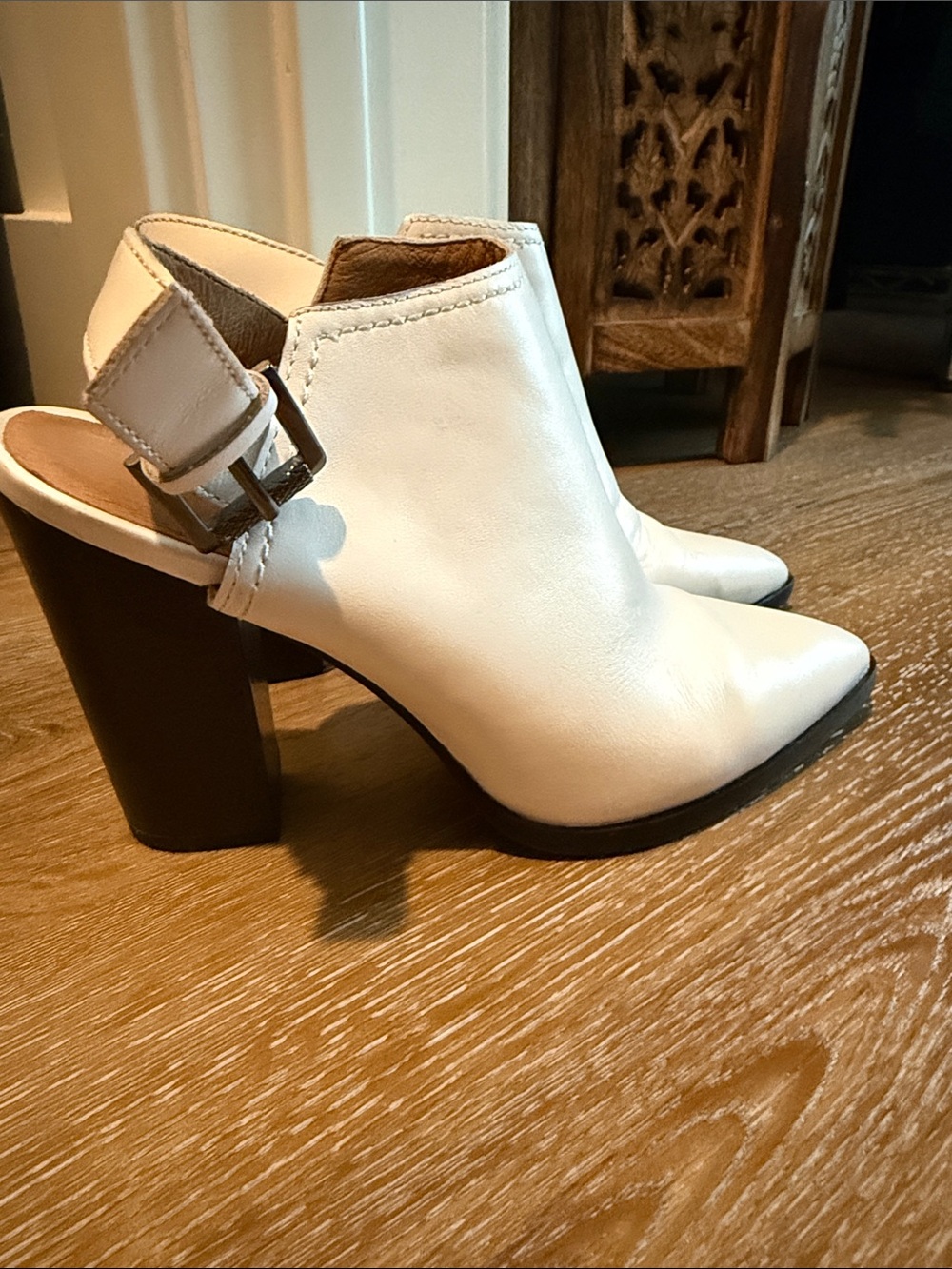 White Leather Halogen Heels
